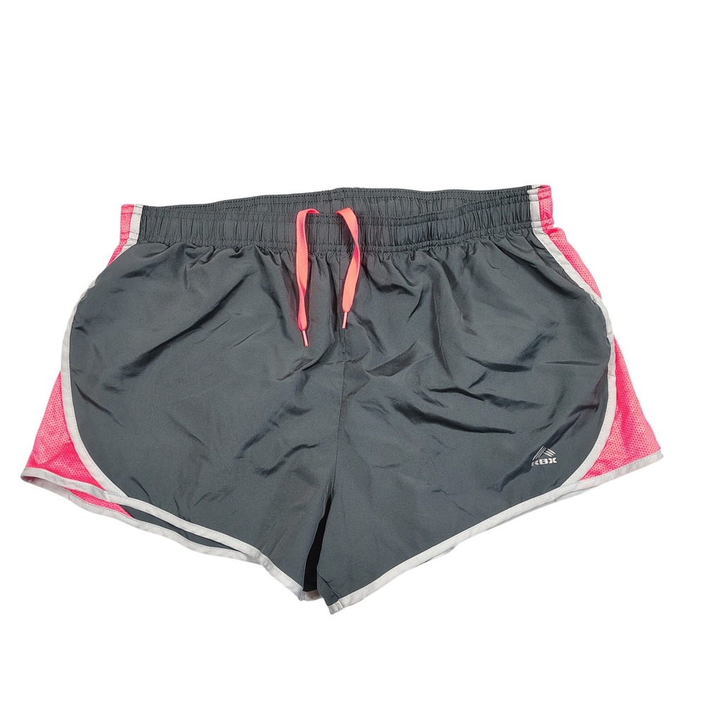 RBX Running Shorts Womens XL Grey Pink Mesh Trim Performance Polyester CR566